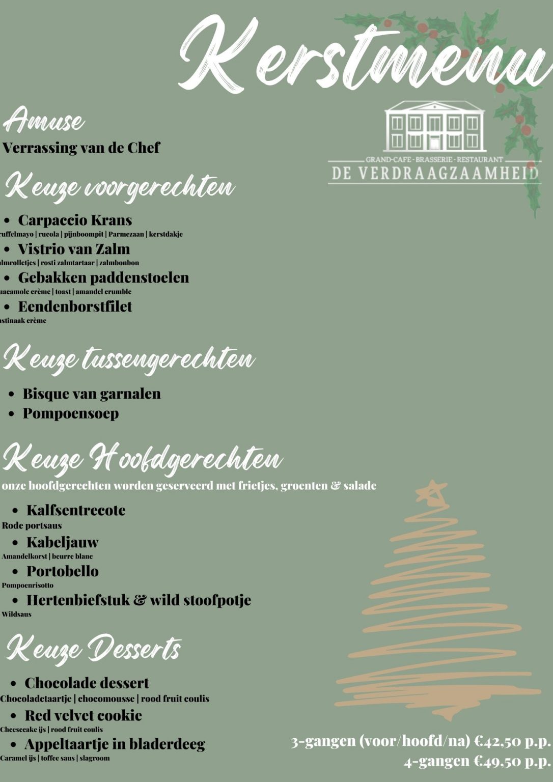 kerstmenu 2022 met prijzen GrandCafé Brasserie Restaurant De